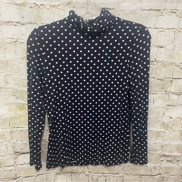 Tahari Black White Polka Dot Thin Soft Turtleneck Top - Picture 1 of 5